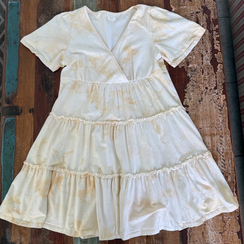 SKIES ARE BLUE Soft Tan White Tie Dye Mini Dress Size XS